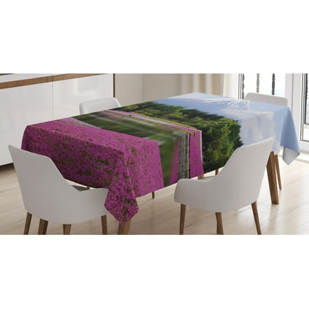 

Fuji Tablecloth Festival of Shibazakura Flower Field Rectangular Table Cover for Dining Room Kitchen 60 X 84 Dark Magenta Dark Ceil Blue Slate Brown and Olive by Ambesonne