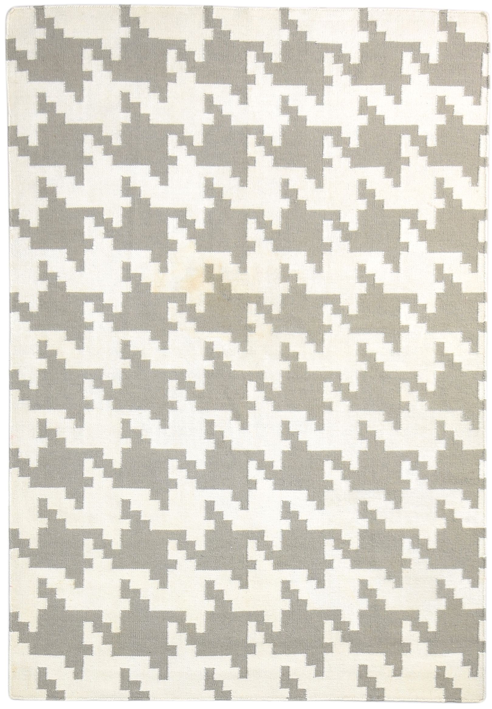 Dhurrie OffWhite Wool Rug 4' X 6' Modern American Houndstooth Room