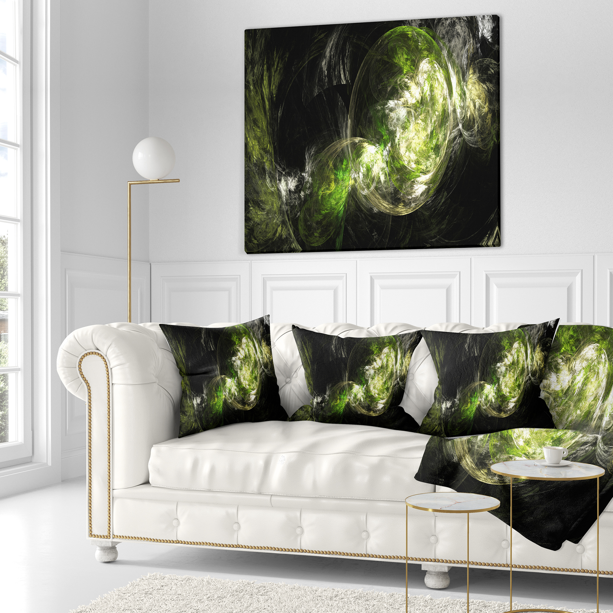 Designart Billowing Smoke Green - Abstract Throw Pillow - 16x16