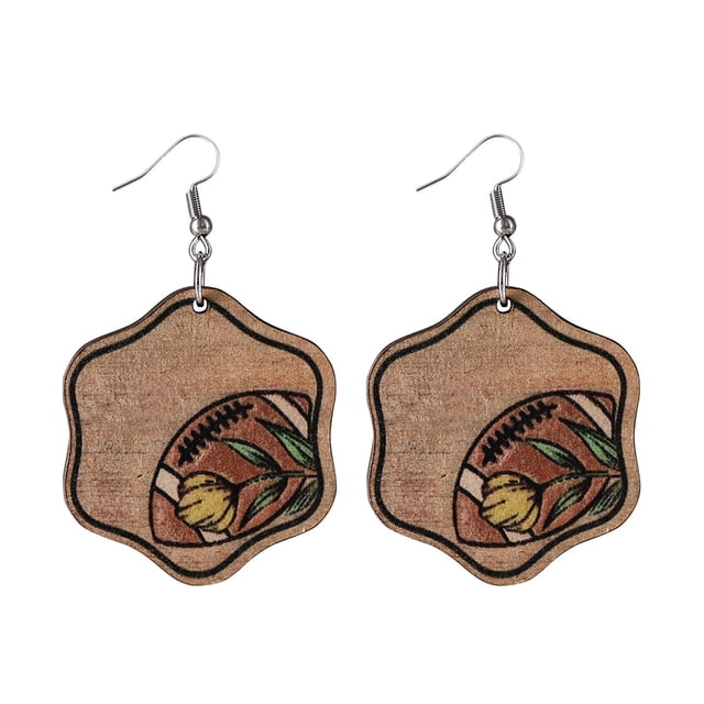 Flower Football Baseball Basketball Pendant Earrings Wooden Double Ear Jewelry