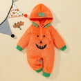 thumbnail image 2 of KAUOD Toddler Fleece Halloween Jumpsuits Pumpkin Graphic Fuzzy Hooded Romper Baby Boys Thick Warm Pullover Bodysuit Outfits, 2 of 9