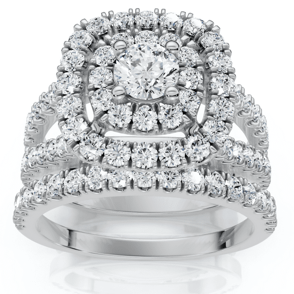 Pompeii 1Ct Lab Grown Diamond Cushion Halo Engagement Wedding Ring Set 10K White Gold