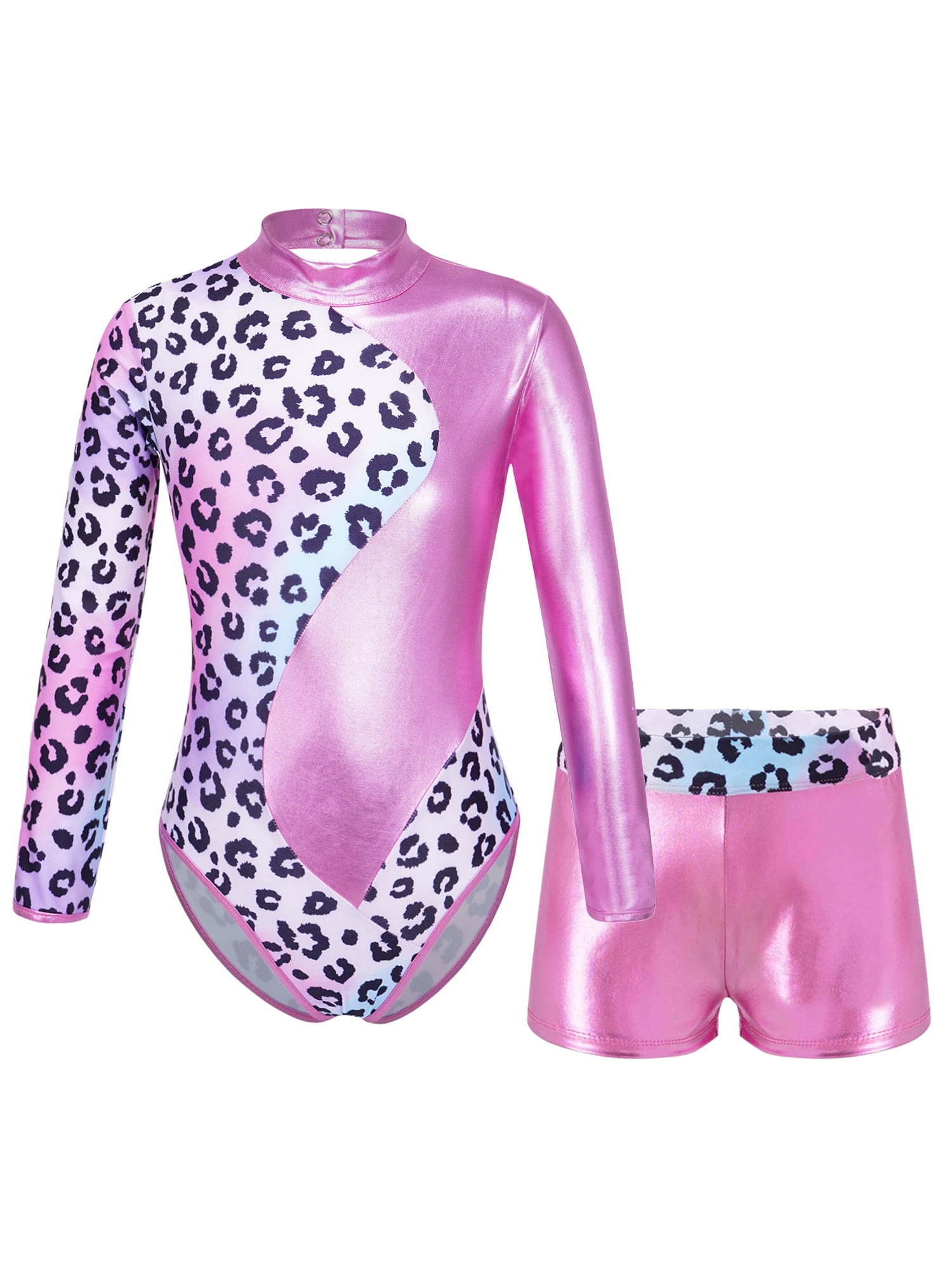 YiZYiF Girls 2Pcs Gymnastics Dance Outfit Long Sleeve Leotard with