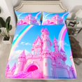 thumbnail image 2 of Homewish Fairy Tale Castle Twin Sheet Sets,Cute Rainbow Twin Fitted Sheet,Pink Blue Flat Sheet For Girls Teens,Microfiber Bedroom Decor,3-Piece, 2 of 7