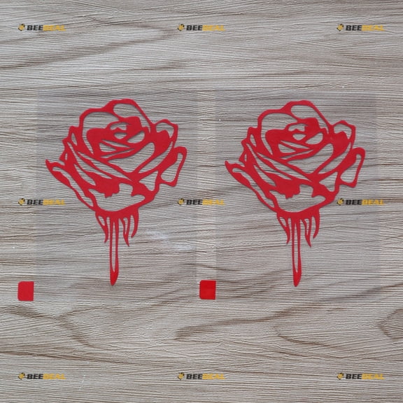 2X red 4 Inches Rose Flower Love Decal Vinyl Sticker Car Laptop Window Die Cut no bkgrd