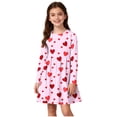 thumbnail image 5 of Pink Girls Dress with Red Heart Print - Long Sleeve Stretchy Soft Easy Care, Size 4-14 Years for Spring Fall,Size 7-8 T, 5 of 7