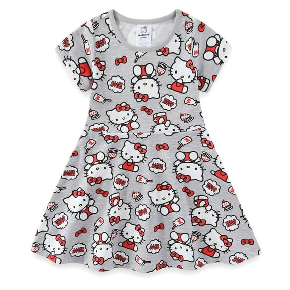 Hello Kitty Sanrio Girls French Terry Skater Dress for (Girls), Sizes 2T-12