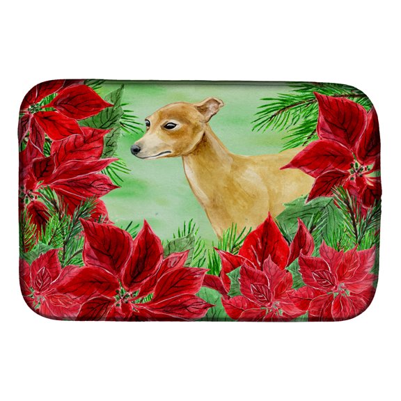 Italian Greyhound Poinsettas Dish Drying Mat
