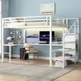 thumbnail image 3 of Bellemave Queen Size Metal Loft Bed with L-shaped Desk and Storage Staircase, Loft Bed Frame with Wardrobe and Shelf, LED Loft Bed with Power Outlet for Kids Teens Adults, (Off White, Queen), 3 of 11
