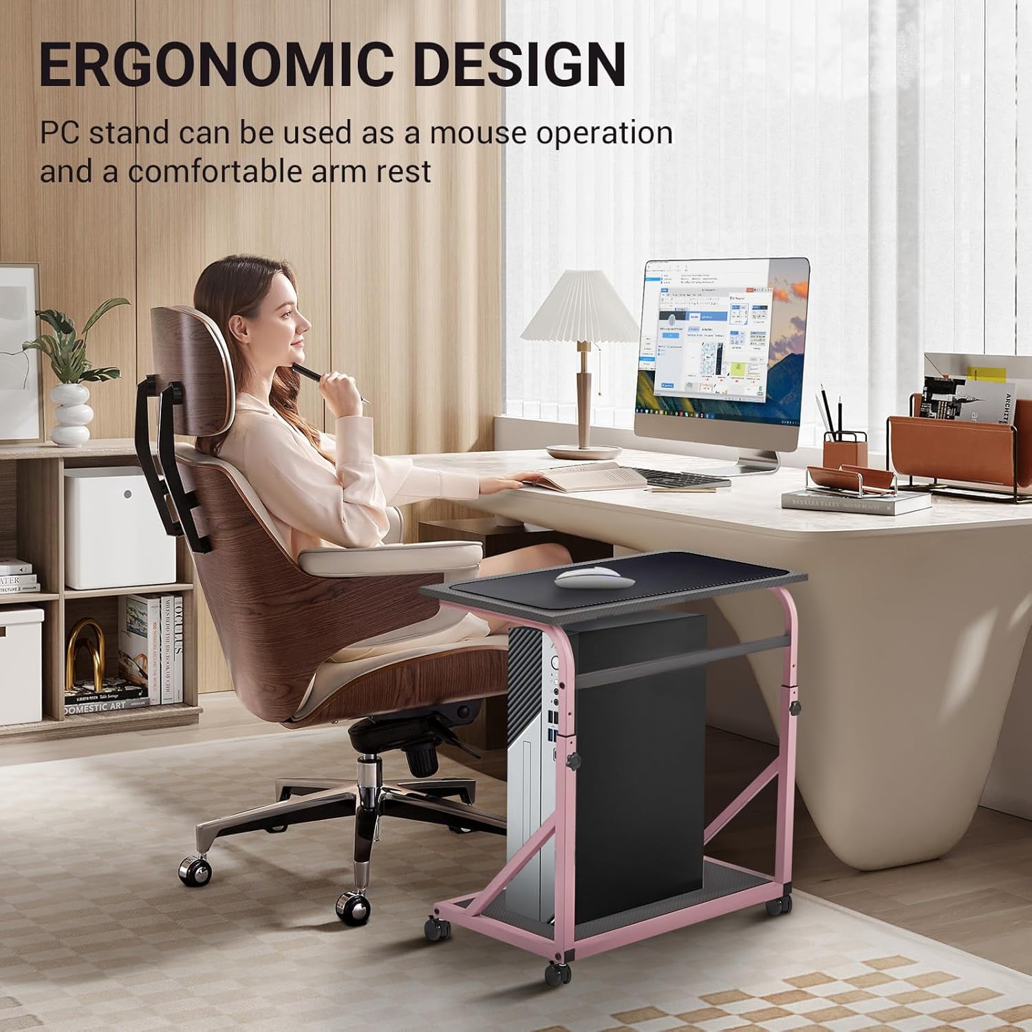 Computer Tower Stand, 2-Tier CPU Stand with Lockable Wheels, Adjustable Height PC Stand for Floor, Mobile PC Laptop Standing Table for Home Office (Black)