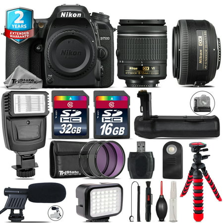 Nikon D7500 DSLR Camera + AF-P 18-55mm VR + 35mm f/1.8 + LED Kit + Flash + (Nikon 35mm 1.8 Best Price)