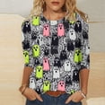 thumbnail image 2 of JOANKDMI Womens Graphic Tees 3/4 Sleeve Crewneck Ghost Print Casual T Shirts Fall Holiday Tops Vintage Relaxed Fit Pullover Shirts for Halloween Daily Wear Streetwear, 2 of 6