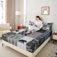 thumbnail image 4 of Manfei Hunting Moose Bear Twin Sheet Sets, Gray Black Blue Rustic Plaid Twin Fitted Sheet, Nature Adventure Theme Flat Sheet, Luxury Bedroom Decor 3-Piece, 4 of 7