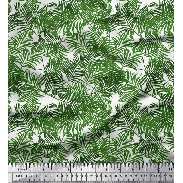 Soimoi Green Velvet Fabric Pine Leaves Print Fabric by Yard 58 Inch Wide