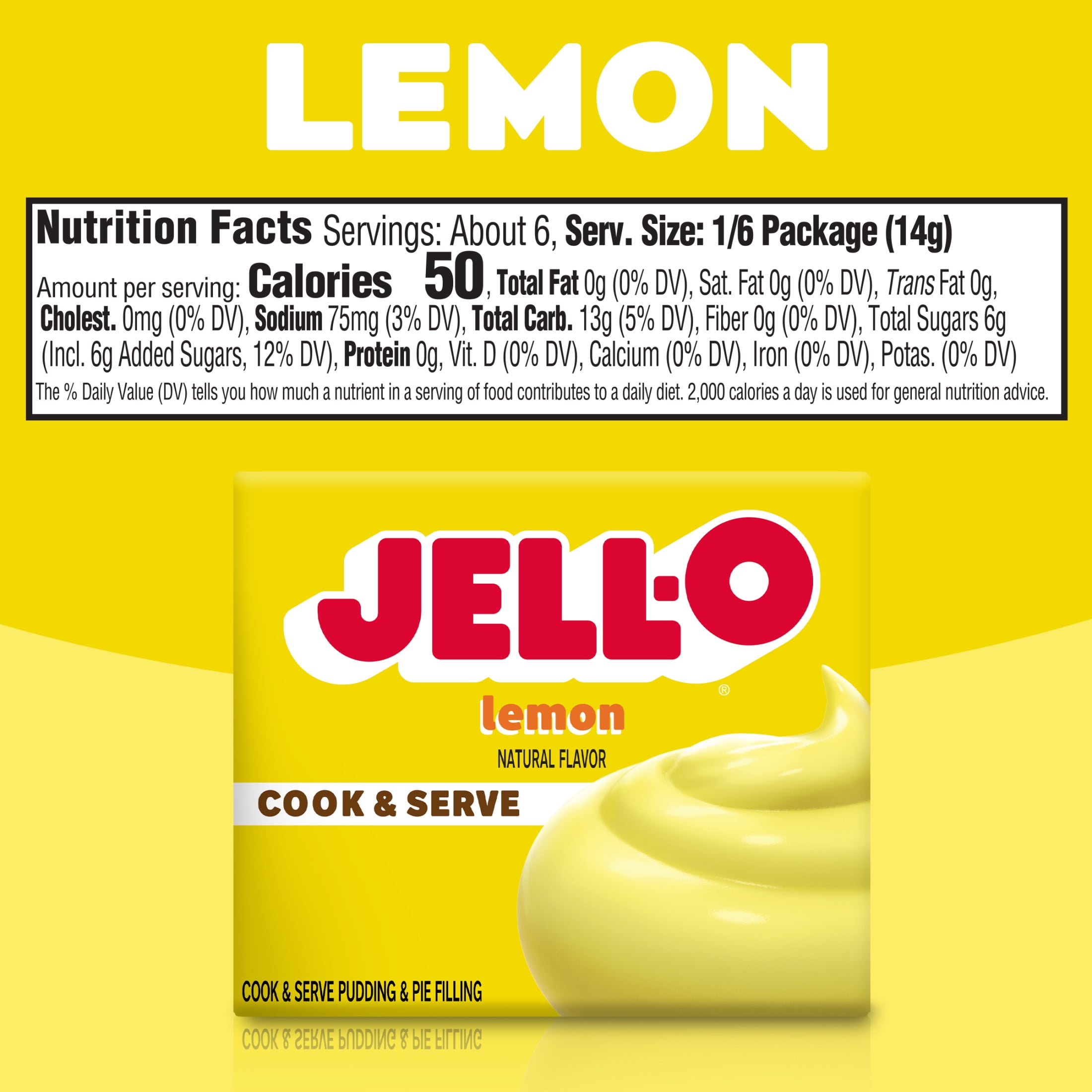 Jell-O Cook & Serve Lemon Naturally Flavored Pudding & Pie Filling Mix, 2.9 oz Box