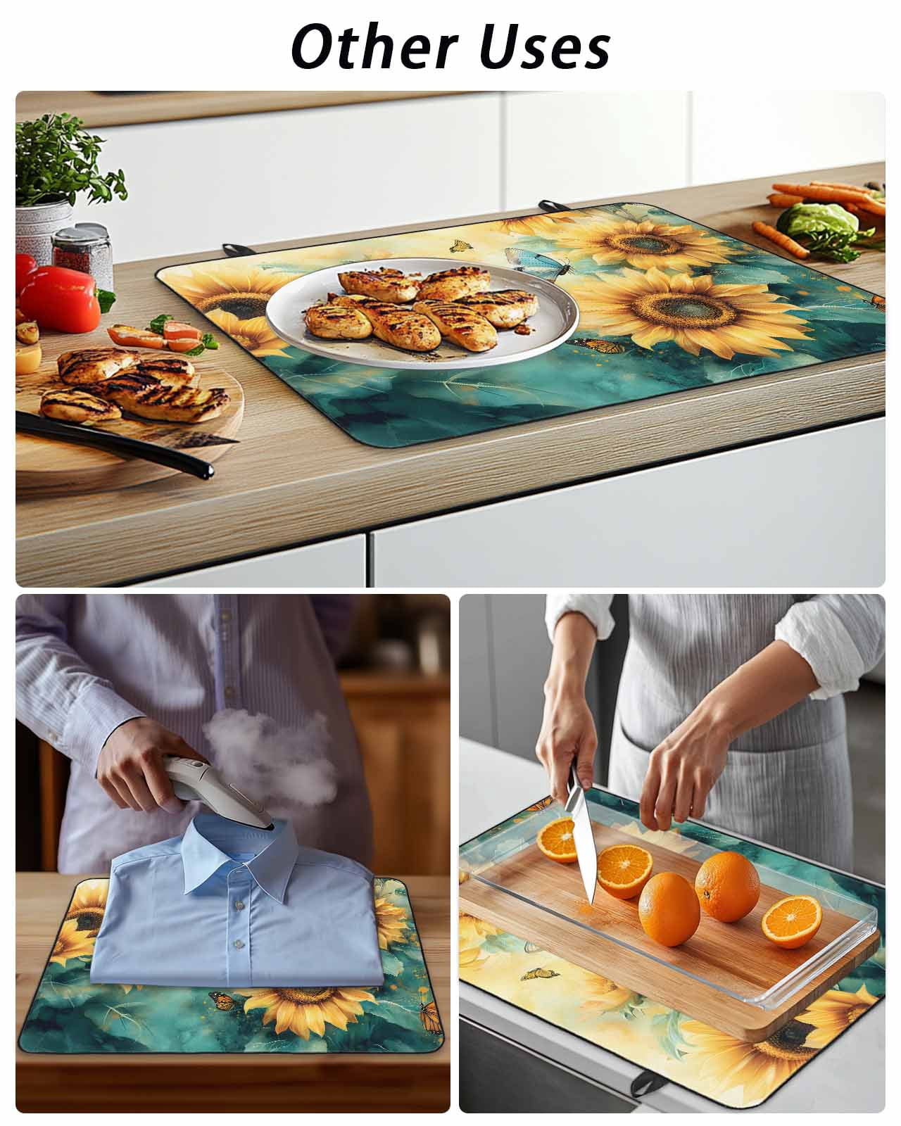 Stove Top Covers for Electric Stove, Sunflower Butterfly Glass Stovetop Cover Protector, Retro Green Yellow Pastoral Floral Induction Cooktop Protector Oven Mat for Kitchen Countertop 24"x21"