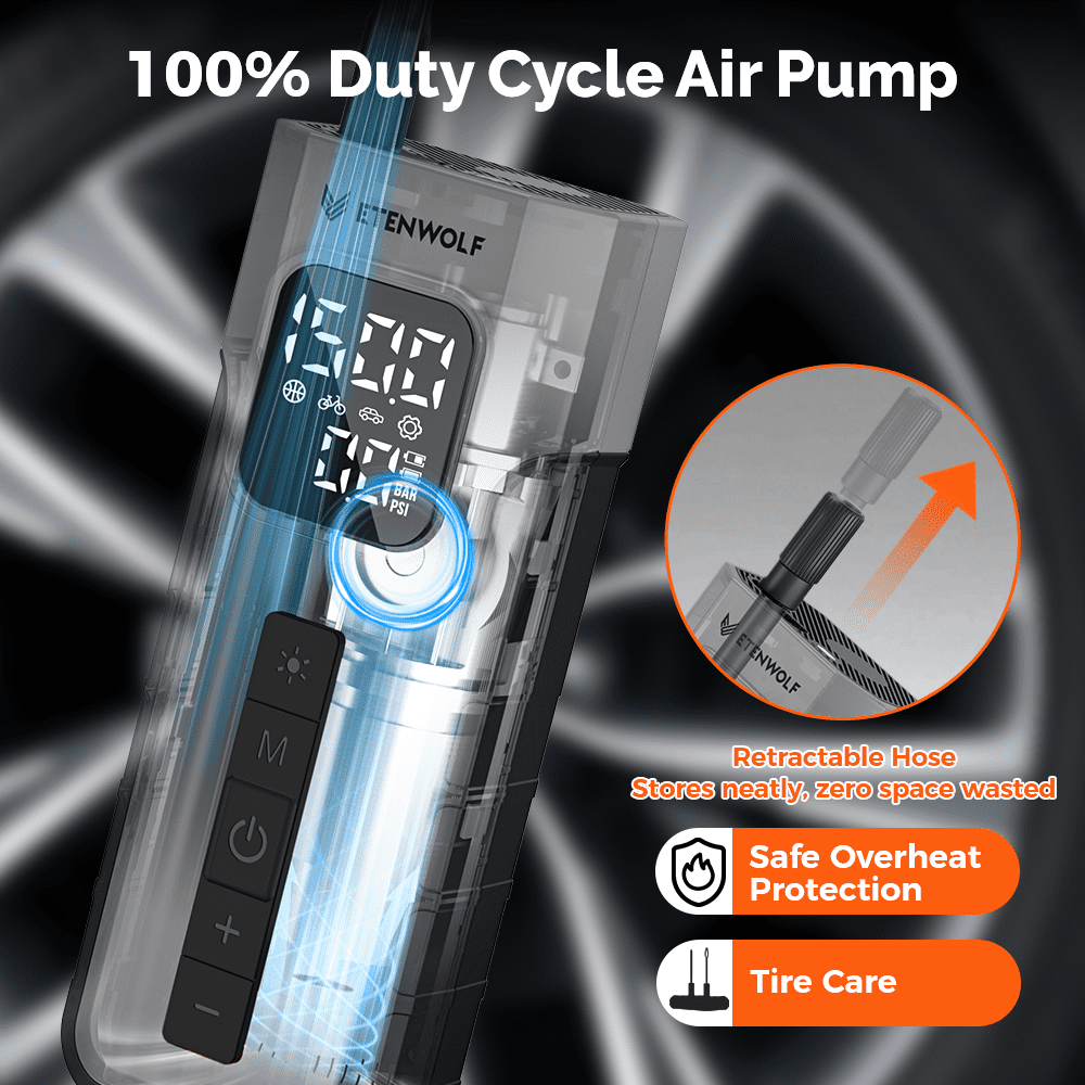 ETENWOLF Tire Inflator Portable Air Compressor with Tire Repair Kit,1 Min Fast Inflation  with Digital Pressure Gauge,for Car,Bicycle,Motorcycle,Ball