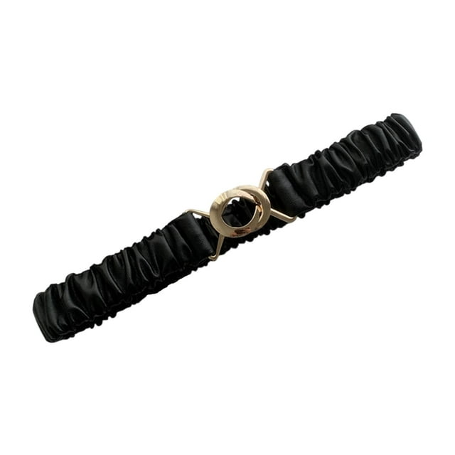 Cinturón elástico de piel sintética para mujer, cinturón de vestir Negro