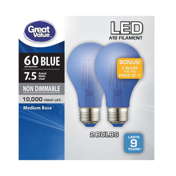 Great Value LED Light Bulb, 7.5 Watts (60W Equivalent) A19 Lamp E26
