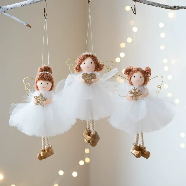 Christmas Angel Ornaments - 3 Pcs Plush Hanging Doll Pendant for Holiday Xmas Birthday Party Decor(Love, stars and snowflakes)