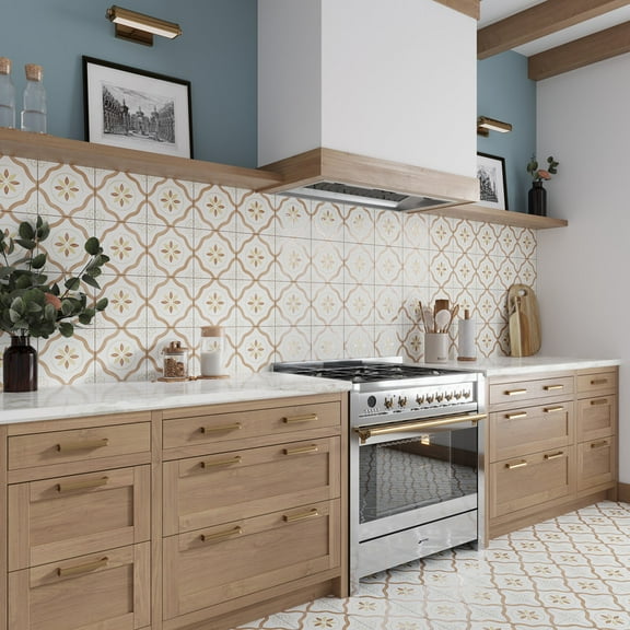 Palmera 9x9 Clay off-white Porcelain Floral Square Wall and Floor Tile (6.96 sq ft/case) - 13 Pack