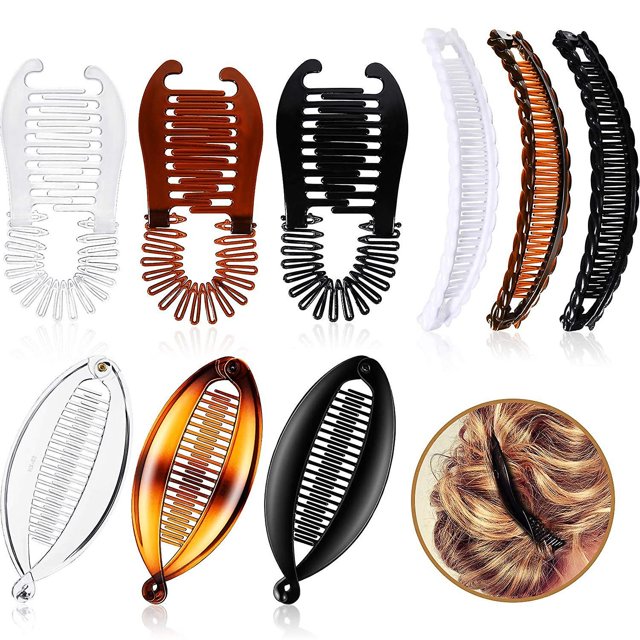 9 pinzas para el pelo tipo banana para mujer, de plástico flexible, con forma de cola de pez, para sujetar el cabello tipo banana