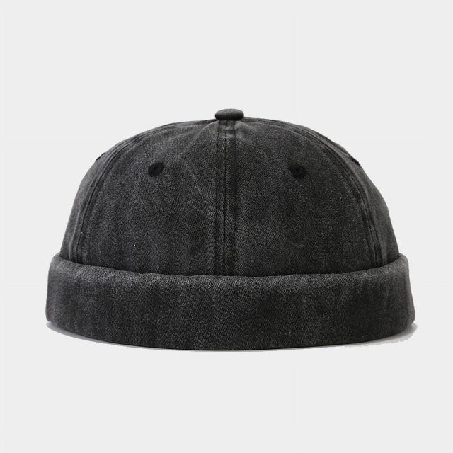 Bonnet Docker Lavé en Gros Sans Visière Couleur Unie Style Rétro Vintage Rue Printemps Automne Extérieur Noir Taille Unique