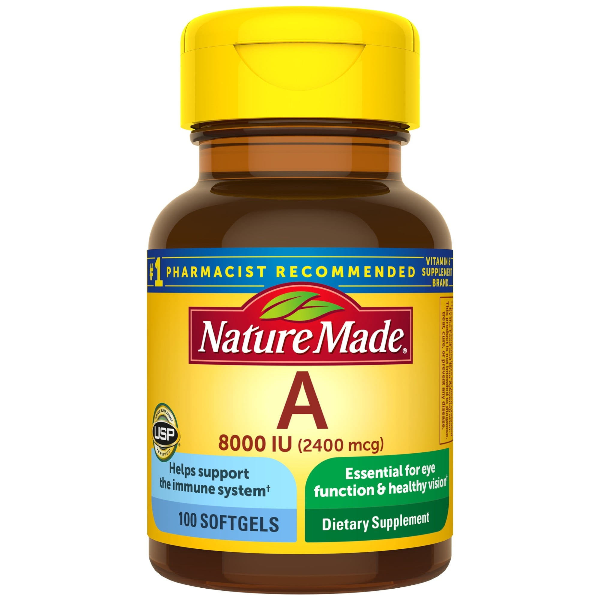 Nature Made Vitamin A 2400 mcg (8000 IU) Softgels 100 Count for Eye