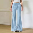 thumbnail image 2 of WTOBBY Women's Fashion Loose Drawstring Waist Solid Color Cargo Pants, Elastic Band Flare Leg Joggers Casual Comfortable Athletic Wear for Women,Sky Blue M, 2 of 7