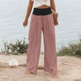 thumbnail image 6 of YUGYXL Womens High Stretch Waist Pants Loose Summer Wide Leg Pants Palazzo Pants Beach Lightweight Trousers with Pockets Pink L, 6 of 7