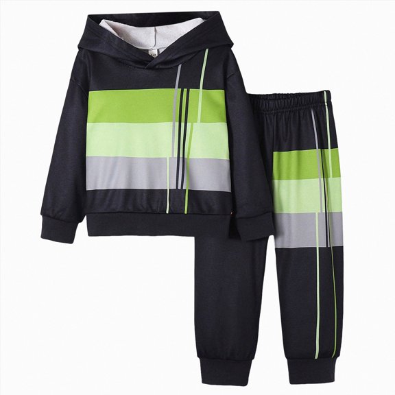 Kakishop Toddler Boys Clothes Toddler Baby Boy Clothes Long Sleeve Hooded Pullover Colorblock Sweatshirt Pants 2pcs Fall Winter Outfit Set (Black,5-6 Years)