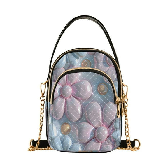 ALAZA Chain Crossbody Bags for Women 3d Pink Flowers Shoulder Handbag Phone Purse