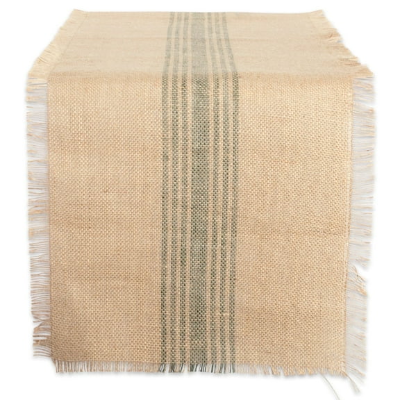 DII Artichoke Green Middle Stripe Burlap Cotton Table Runner 14x108