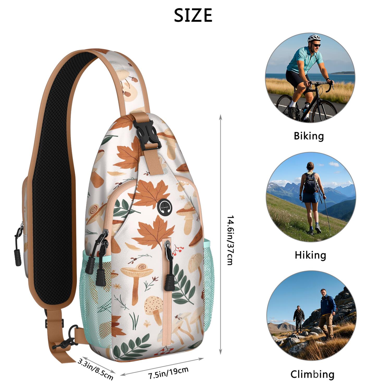 Chest Bag Crossbody Shoulder Bag Crossbody Shoulder BagTravel Sling Bag for Men Women Travelers Mushroom
