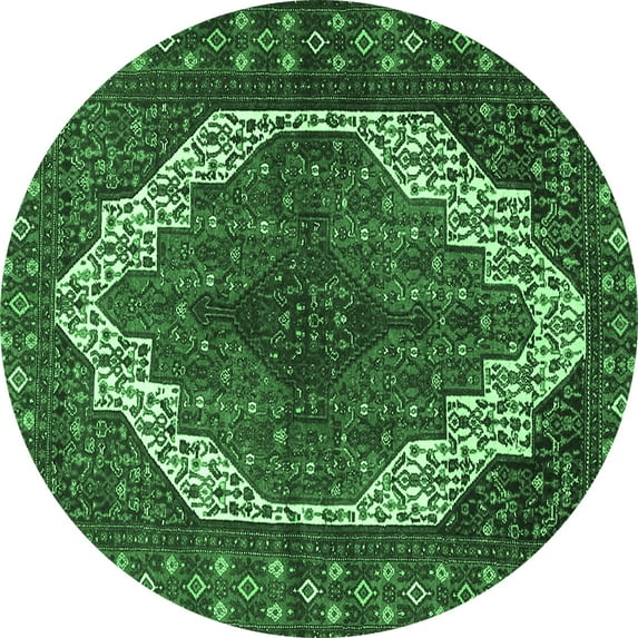 Ahgly Company Indoor Round Medallion Emerald Green Traditional Area Rugs, 5' Round