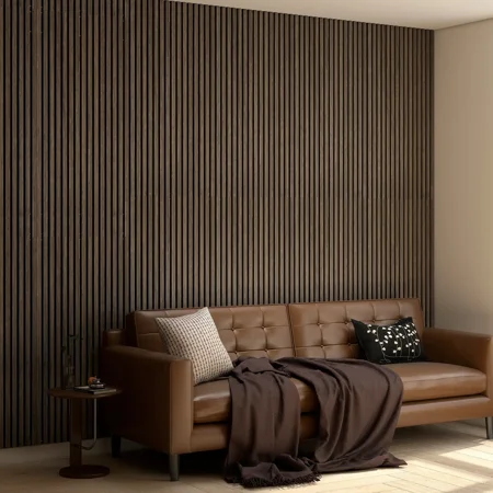 4-Piece Wood Slat Acoustic Panels for Stylish Decor and Noise Reduction, 3D Textured Panel for Ceiling and Wall, Walnut