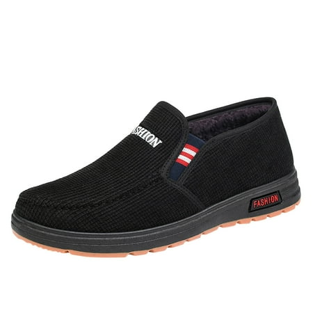

Xutthjh Fashion Autumn Winter Men Casual Shoes Flat Non-Slip Slip On Solid Color Plush Warm Comfortable