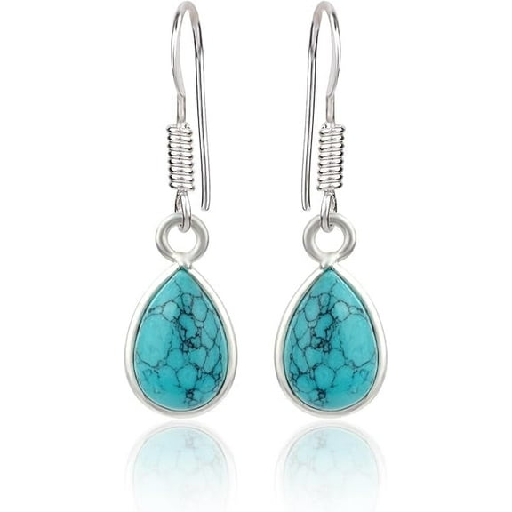 Silver Earrings for Women Pear Shape Turquoise Earrings 925 Sterling Dangle Earrings For Women