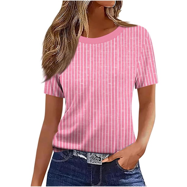 Camiseta de Manga Corta de Verano para Mujeres Delgada Moda Casual Impresa No Estructurada Cuello Redondo Mujer Manga Corta Tops Casual
