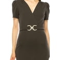 thumbnail image 5 of Women's V-neck Sheath Dress with Buckle Accent and Puff Sleeves - Elegant Office to Even, 5 of 6
