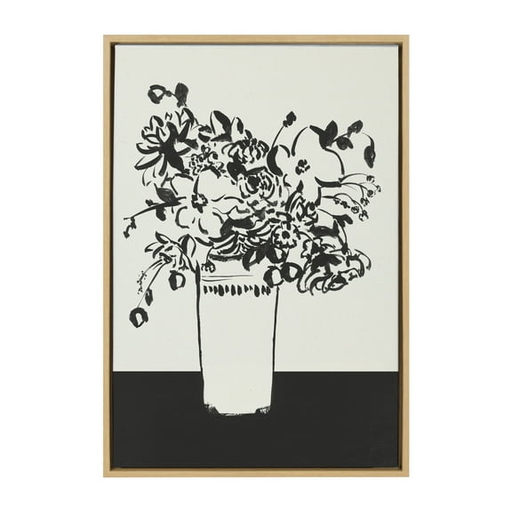 Kate and Laurel Sylvie 1043 Black and White Vase Framed Canvas Wall Art by Teju Reval of SnazzyHues, 23x33 Natural, Decorative Chic Still Life Art Print for Wall