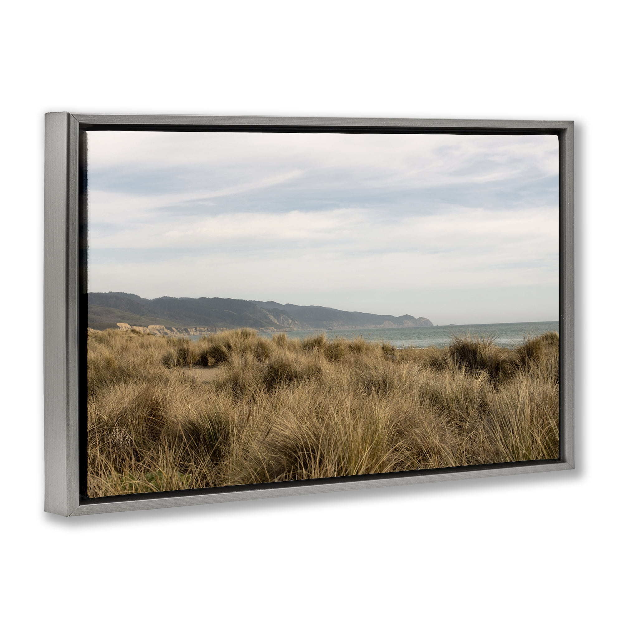 Stupell Industries Windy Grass Dunes View Landscape & Nature Photography Gray Floater Framed Canvas Art Print Wall Art, 25 x 17