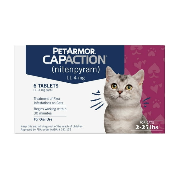 PETARMOR CAPACTION Fast-Acting Oral Flea Treatment for Cats 2-25 lbs, 6 Count, 11.4 mg