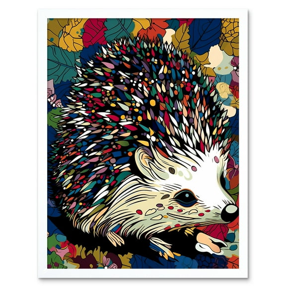 Hedgehog in Autumn Leaves Acrylic Painting Pattern Woodland Creature Art Print Framed Poster Wall Decor 12x16 inch
