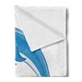 thumbnail image 2 of Dolphin Soft Flannel Fleece Throw Blanket, Cartoon Style Ocean Animal with I Love Dolphins Words and Water Splashes Image, Cozy Plush for Indoor and Outdoor Use, 50" x 60", Blue White, by Ambesonne, 2 of 5