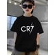 thumbnail image 1 of Youngsters' Black Short Sleeve T-Shirt with Bold White 'CR7' Graphic Print - 100% Cotton, Breathable & Stretchy, Machine Washable - Casual Sportswear for Boys & Girls, Perfect Gift for Active, 1 of 6