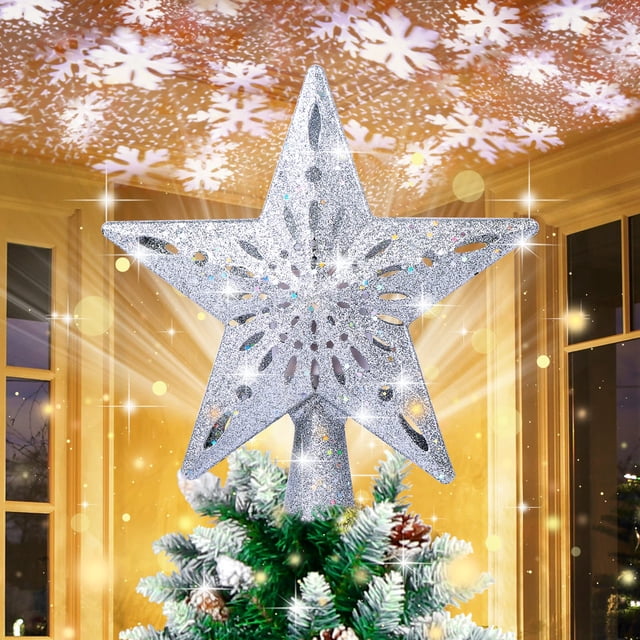 Decoración para árbol de Navidad OurWarm Estrella iluminada con luz giratoria