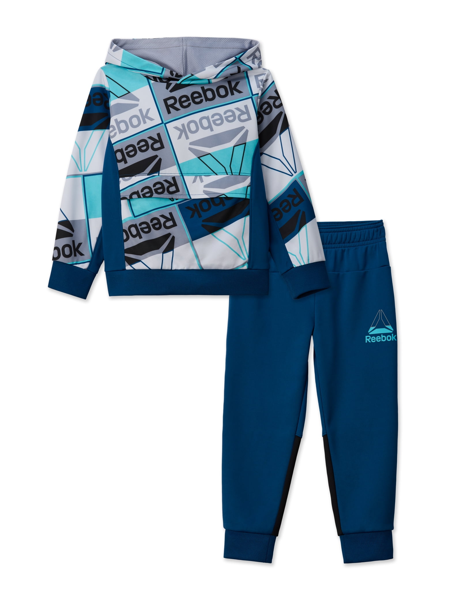 Reebok Baby and Toddler Boy Blocks Printed Pullover Hoodie and Jogger Pants Outfit Set, 2-Piece, Sizes 12M-5T