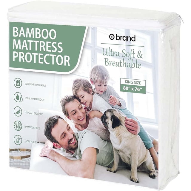 King Size Ultra Soft Bamboo Mattress Protector, Extra Long Skirt, Waterproof Bed Sheet, Hypoallergenic, Mattress Cover (King 80" x 76")