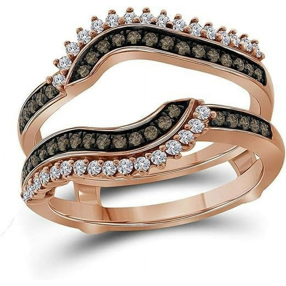 beryl_creation 925 Sterling Silver 2.00Ct Round Cut Brown & White Diamond Wrap Enhancer Engagement Wedding Ring 14k Rose Gold Finish For Women's & Girls - 9